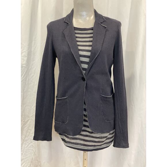 Majestic Filatures Paris Top Womens Cotton Cashmere Shirt Gray Black Stripe Sz 1 - Picture 6 of 13